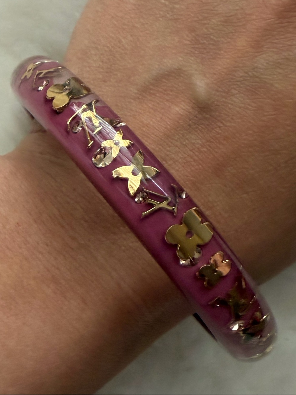 Louis Vuitton Purple Resin Bangle with Gold-Tone Logo Trim